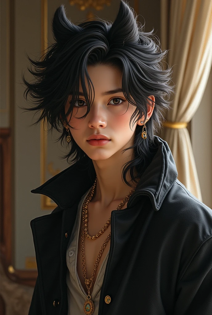 Boy Thai wolf cut long hair age 14 Rich realistic *Boy* titan art Oil paint