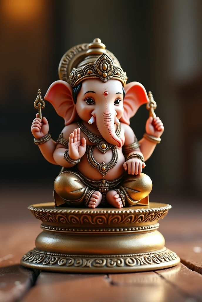 Indian lord little Ganesh cute  sitting on the base brass metal 

