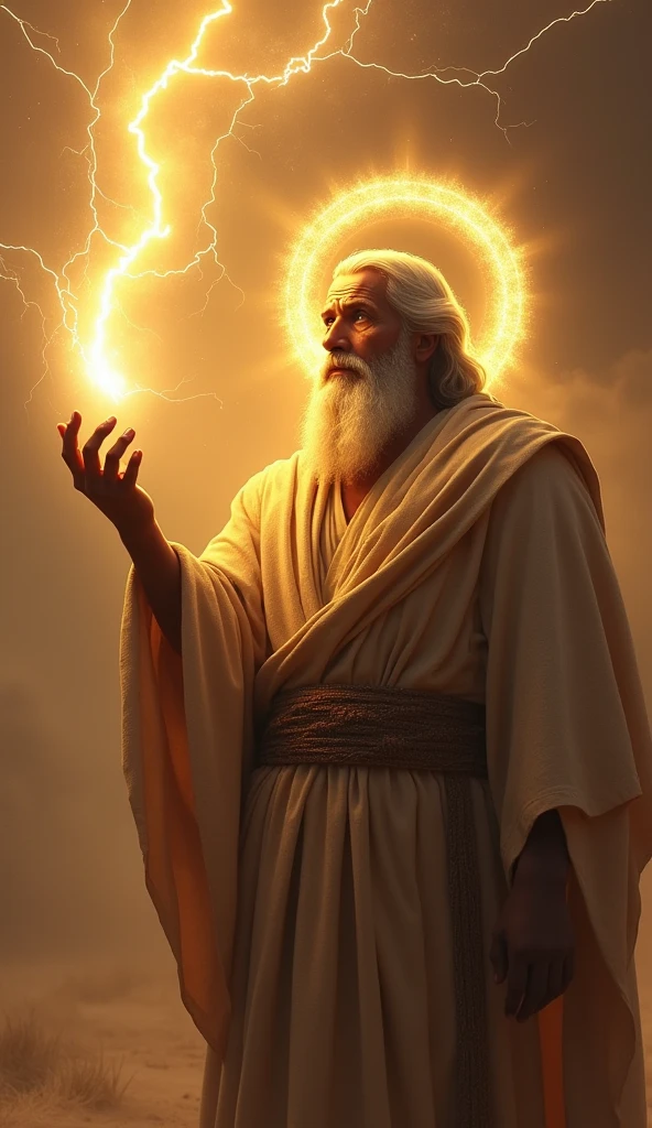 Moses holding lightning in his hand, Halo