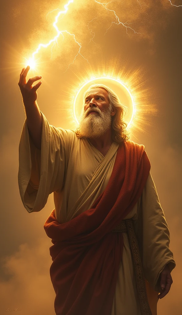 Moses holding lightning in his hand, Halo