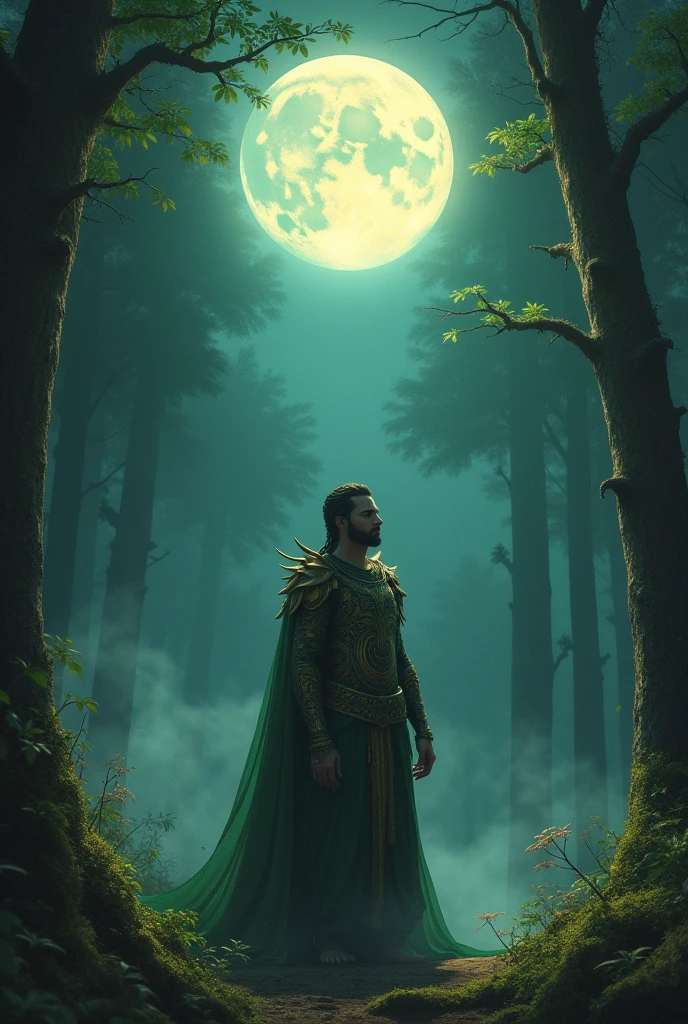 god of forest is looking at the shining moon