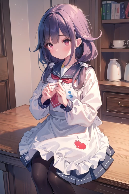 Beautiful illustrations、(masterpiece、Highest quality、8k ), (Beautiful details), Highly detailed face, Perfect lighting, Extremely detailed CG, (Perfect hands, Perfect Anatomy),
One Girl, alone,
Taigai Casey, (Long sleeve) , (red) neckerchief, (green) Sailor collar, (Whale Print) White apron, (green pleated skirt), (black) pantyhose, correct