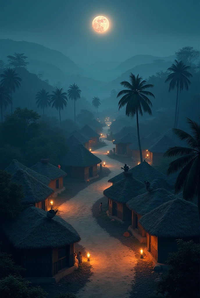 A top view of indian village at full moon