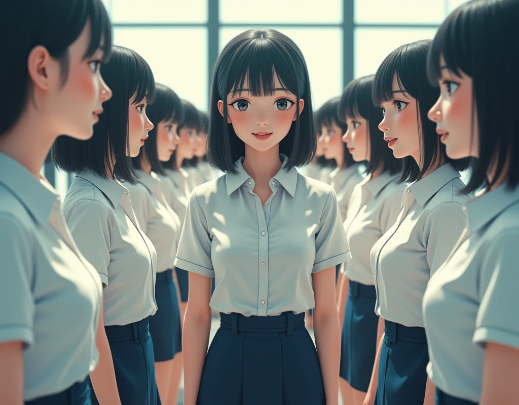 (((((Japanese Clone-girls=Myself))))), (((Super Best masterpiece Clone-girls Raw Photography Art))), (((16K, Highest quality, Ultra-high resolution, RAW Photos))), (((It&#39;s so unrealistic., With unparalleled depiction, With an unfathomable sight, An unprecedented and shocking worldview, Clone-girls: In a world of mass reproduction, Ultra-realistic))), (((Japanese Girls, Saito-Asuka, 26yo, Small face, Thick black hair, Semi-long hair, Dark Eyes, Mature face, Cute Smile, Smiling face, A gentle gaze, (((Very happy laughter)))))), (((Very beautiful detailed girls, Accurate body structure, Accurate body movements, Very detailed body, (((Super big breasts, Large bulge of ample breasts)))))), (((Summer office casual wear, White short-sleeved shirt, I can see the cleavage, Emphasise the fullness of your breasts, Dark blue mini skirt))), ((((((((Very detailed, Myself cloning, Depiction of splitting oneself, 1Myself girl→1,000,000,000,000,000,000,000,000,000,000Myself cloning girls)))))))), (((((((Myself clone-girlsから, Myself keeps multiplying, (Very detailed and intricate, To the exact, Flawless, (((In the same female body,With the same face, With the same hairstyle, In the same clothes, At the same height, 同じSuper big breastsである))), In a detailed depiction), 1,000,000,000,000,000,000,000,000,000,000 people))))))), (((((Myself girls only))))), (((((1,000,000,000,000,000,000,000,000,000,000Myself girls))))), (((Very detailed, Extremely crowded, Body-to-body contact with no gaps))), (Bright and soft lighting), (((((Clear and accurate perspective depiction, super wide view, Ultra-wide field of view, Focus on the average value of the image))))), (((((Very detailed depiction, More than a few thousand Myselves, Physical contact, Pleasant conversation, Holding hands, Hug, walk))))), In a place where you can see a hill in the city, Myself clone-girls&#39; clone proliferation continues々And so it continues, filling the horizon