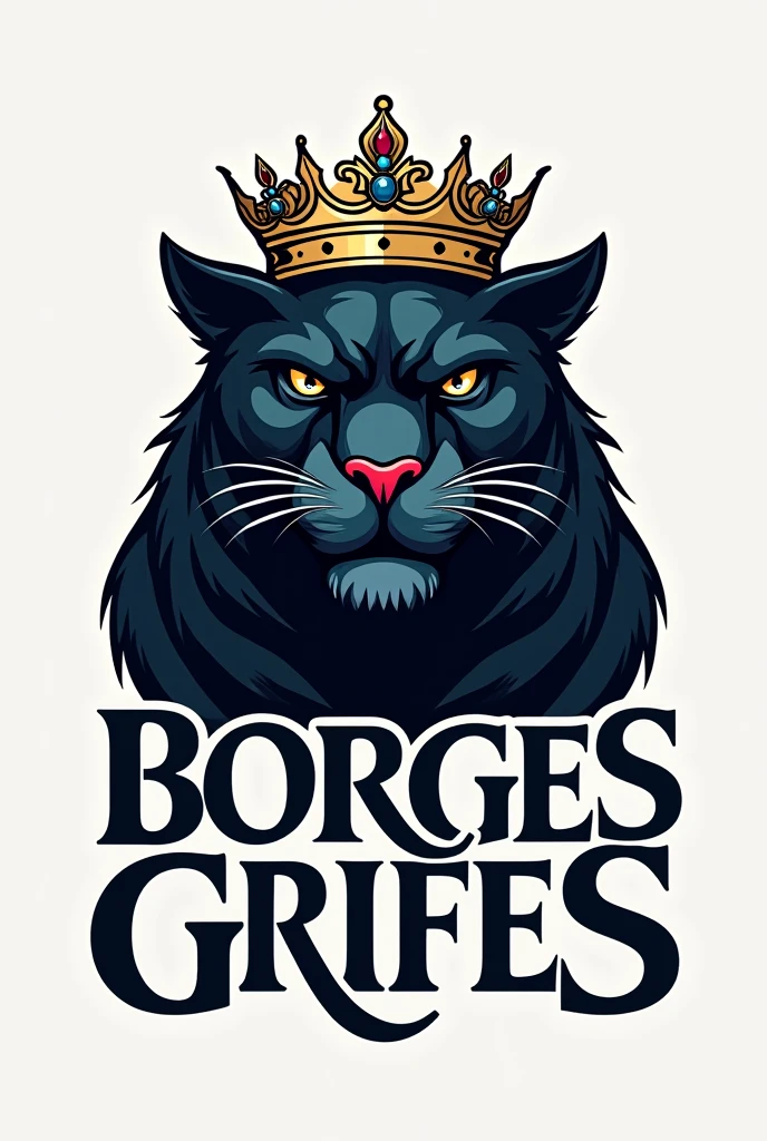 Logo with a panther wearing a crown and the words Borges grifes written on it