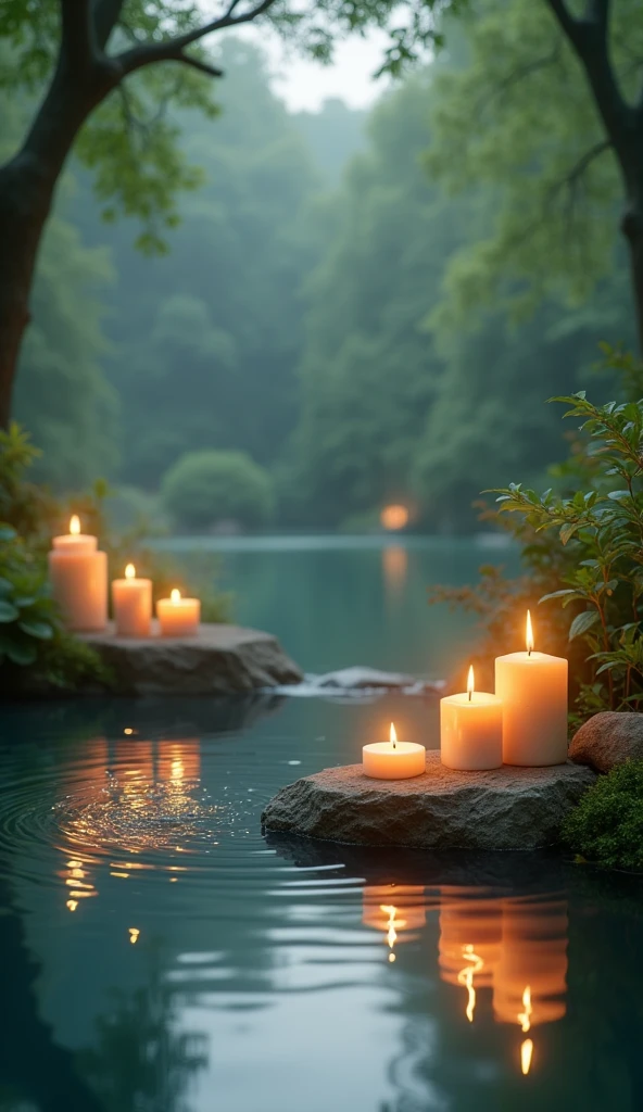 Candles Peaceful atmosphere Light Nature Water Night Atmosphere, Relaxed atmosphere Beautiful atmosphere Softly lit Spa-like