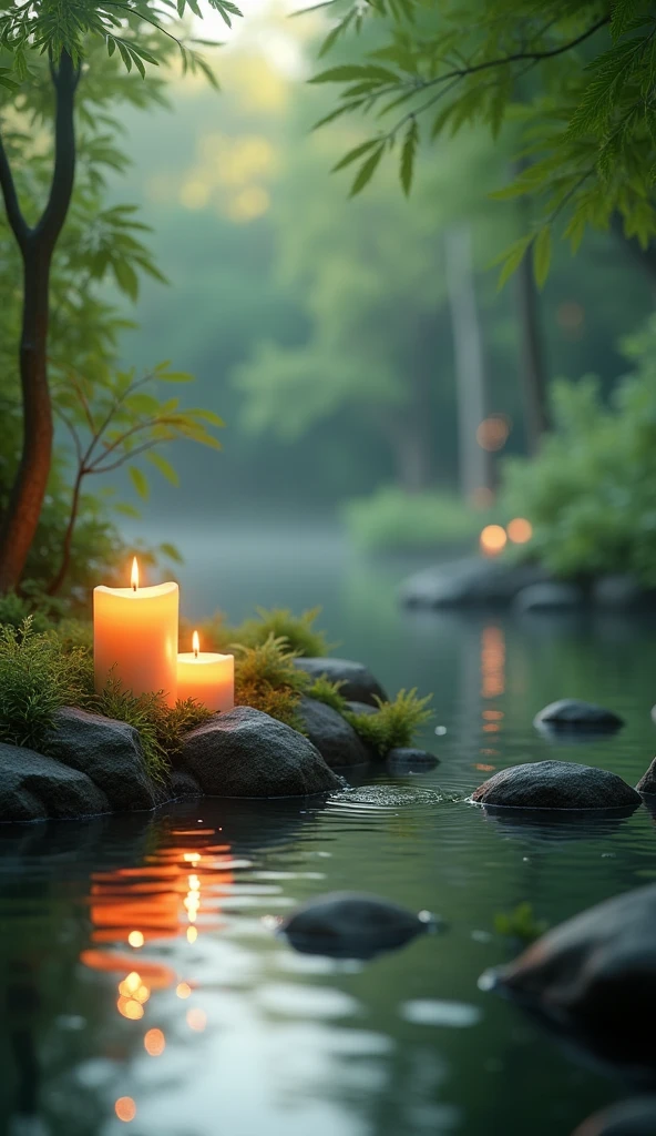 Candles Peaceful atmosphere　Light　Nature Water Night Atmosphere,   Relaxed atmosphere Beautiful atmosphere Softly lit　Spa-like