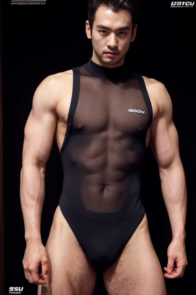 Body Su 1t, photore (Korean male) wearing micro bodysuit, huge muscle，See-through, Underground nightclub, Dancing, Facial hair, Realistic, Masterpiece, Intricate details, Detailed background, Depth of field,（（（The crotch is raised））） , extra short hair
