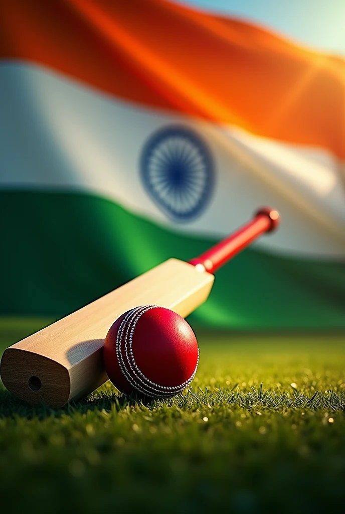 I want to create a thumbnail for my reel that is put these words sport's unites us in background cricket bad and ball and in that background India flag