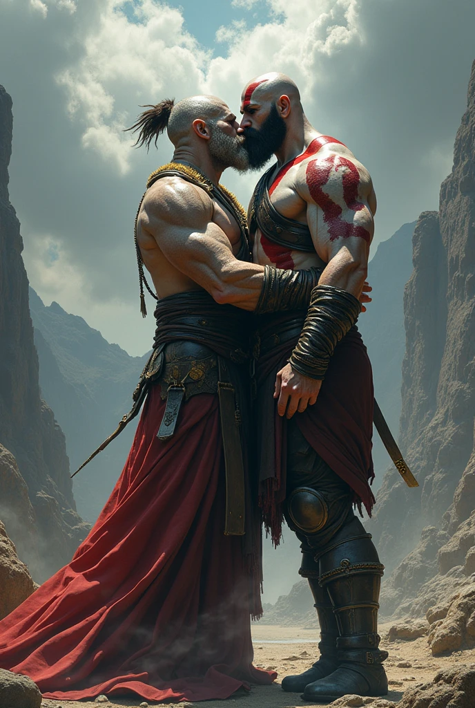 God of war kratos hugging Indra otsutsuki. Realistic