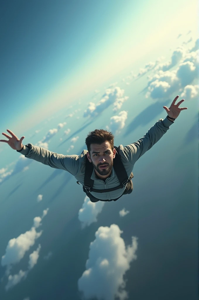 A man falling in the sky towards the earth 