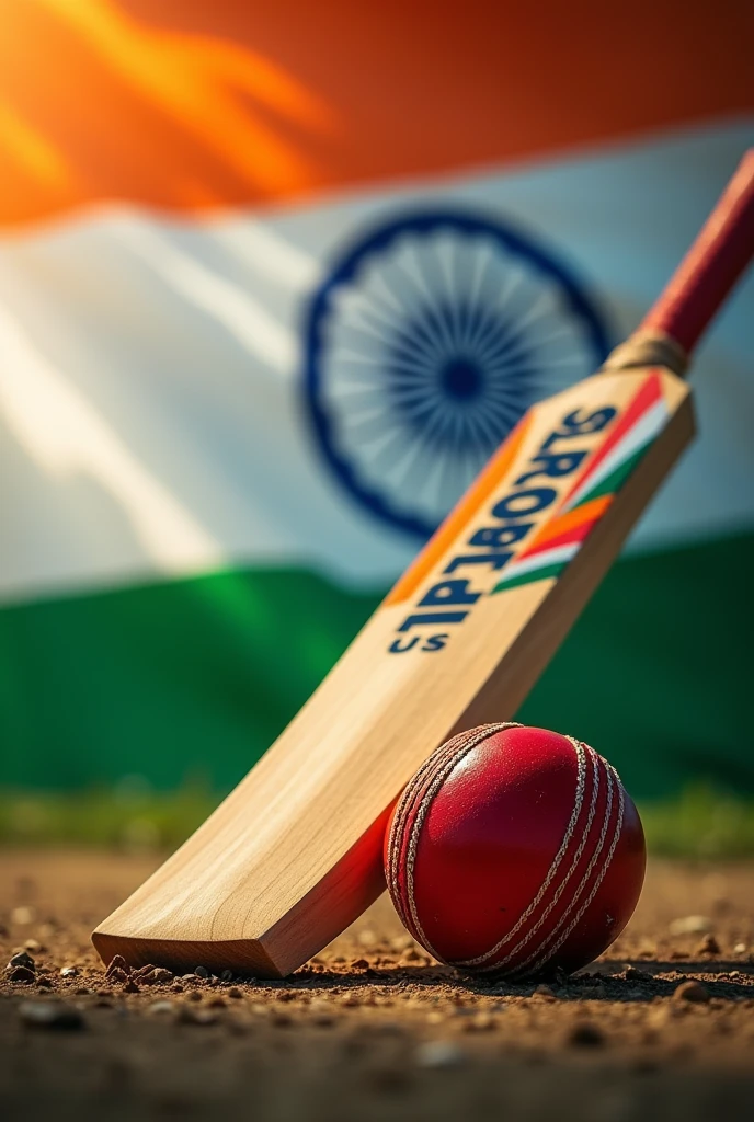 I want to create a thumbnail for my reel that is put these words background cricket bad and ball and in that background India flag and put text that is sports unites us