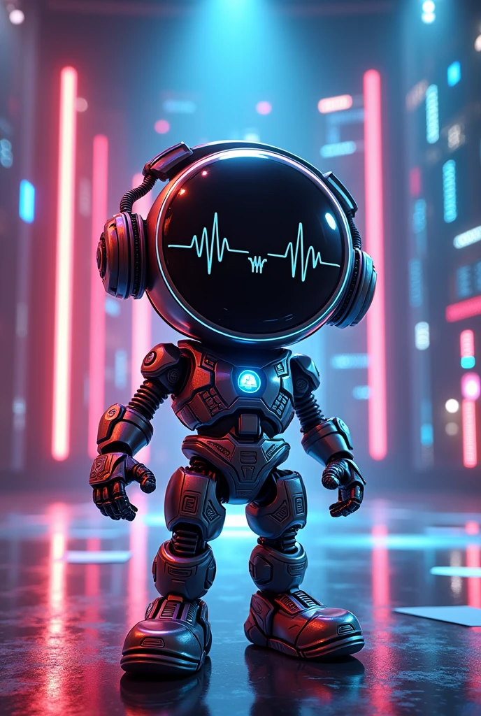 "Design a futuristic mascot for '03_Pulse'. The mascot should have a modern and energetic appearance, reflecting both 'Pulse' and '03'. It can be a robot or an abstract character with elements of technology and rhythm. Use colors like red, black, silver, and bright blue. The head might be circular or geometric with pulse wave icons. The body could be decorated with wave patterns or energy lines. Hands and feet might resemble power bars or lights. Incorporate accessories like headphones or sound equipment. The mascot should be in a dynamic pose, showcasing confidence and friendliness.
For the background, design the mascot standing on a stage with a high-tech, vibrant cityscape or a dynamic abstract scene behind it. The stage should be illuminated with colorful lights and visual effects, emphasizing the mascot’s presence. Include elements like neon lights, digital grids, and energy waves to enhance the energetic vibe. The backdrop should be lively and colorful, with glowing elements that reflect the rhythm and movement of the mascot, creating a sense of excitement and depth."
