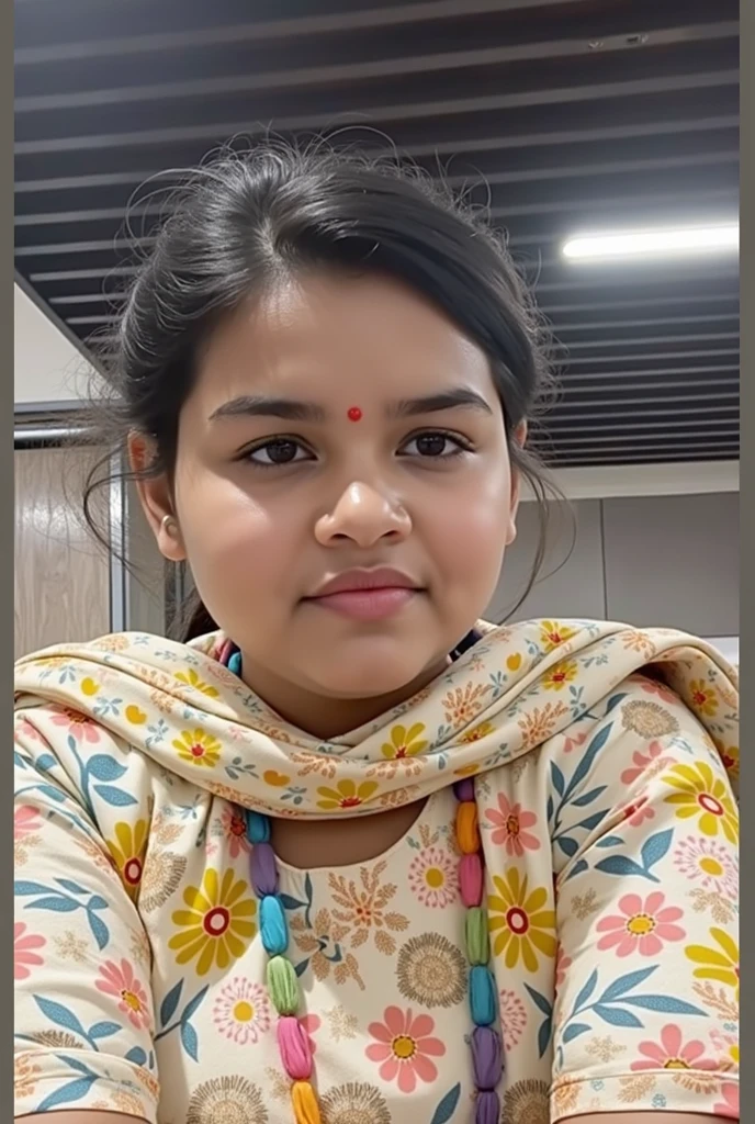 A fair sexy plus sized 3 south indian woman wearing only blouse on top and saree on bottom. She was holding by young guy