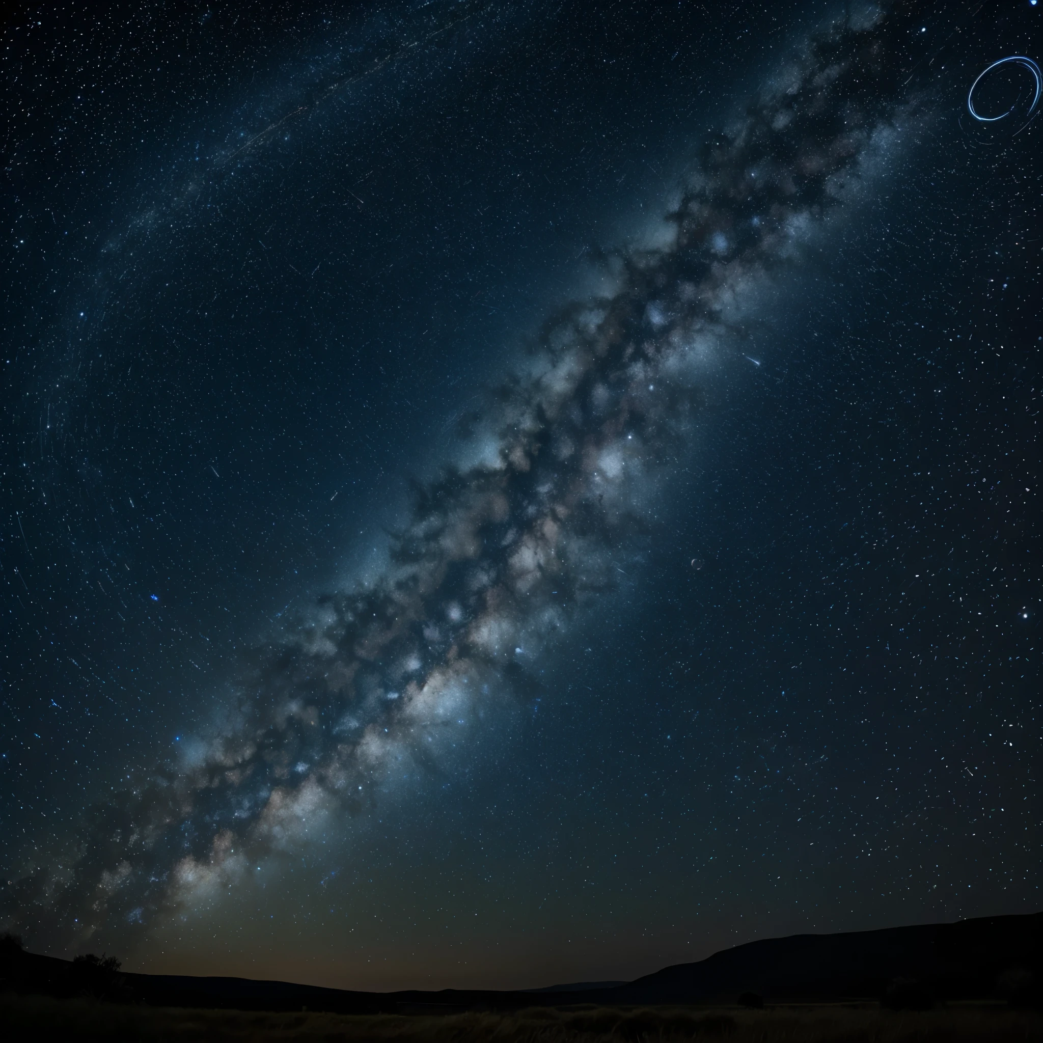 long exposure starry sky with many circular orbits, focus at stars and galaxy, Golden ratio