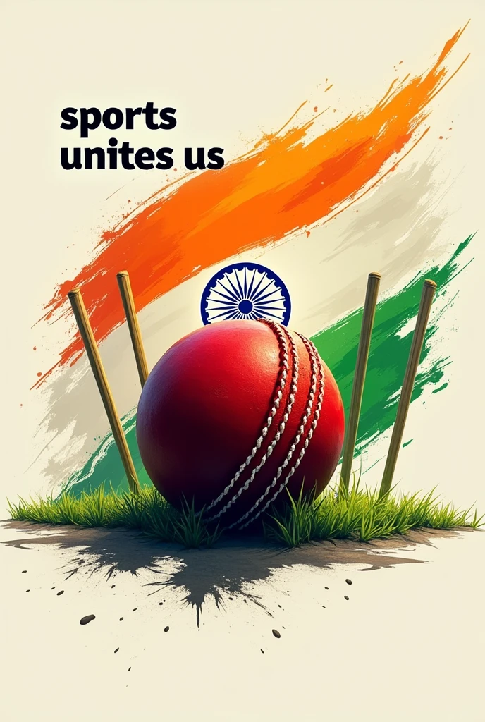 I want to create a thumbnail for my reel that is put these words background cricket bad and ball and in that background India flag and 
put text that is 
sports unites us