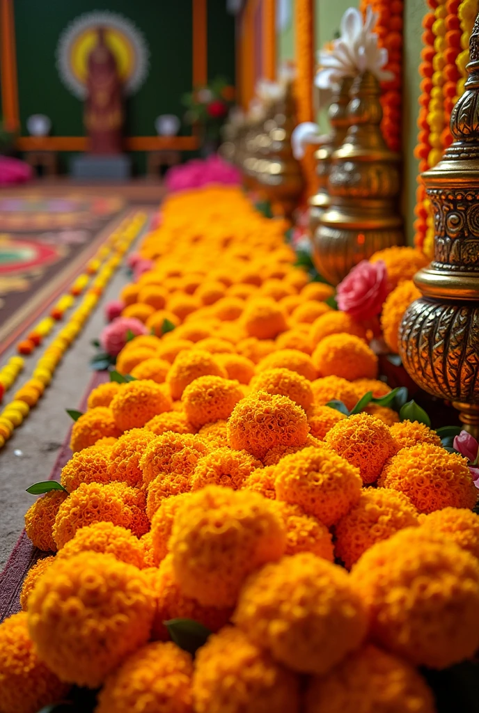 Can u generate a advertisment card for sale flowers in the theme of marigold, and at onam festival time for selling and i also want to add an contact number on it "6282830668"