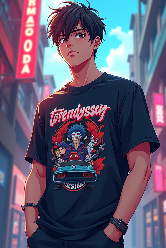 A man t shirt trendyssey company and anime style dtf