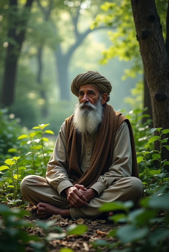  Islamic boy, 65 years  sits in the forest of Kathuria Allah