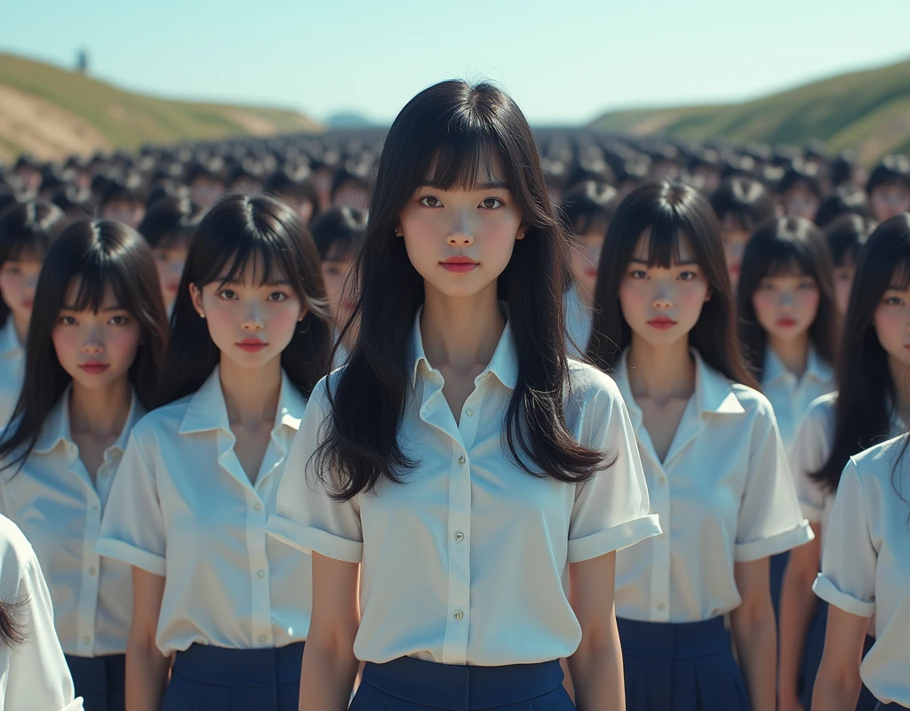 (((((Japanese Clone-girls=Myself))))), (((Super Best masterpiece Clone-girls Raw Photography Art))), (((16K, Highest quality, Ultra-high resolution, RAW Photos))), (((It&#39;s so unrealistic., With unparalleled depiction, With an unfathomable sight, An unprecedented and shocking worldview, Clone-girls: In a world of mass reproduction, Ultra-realistic))), (((Japanese Girls, Saito-Asuka, 26yo, Small face, Thick black hair, Semi-long hair, Dark Eyes, Mature face, Cute Smile, Smiling face, A gentle gaze, (((Very happy laughter)))))), (((Very beautiful detailed girls, Accurate body structure, Accurate body movements, Very detailed body, (((Super big breasts, Large bulge of ample breasts)))))), (((Summer office casual wear, White short-sleeved shirt, I can see the cleavage, Emphasise the fullness of your breasts, Dark blue mini skirt))), ((((((((Very detailed, Myself cloning, Depiction of splitting oneself, 1Myself girl→1,000,000,000,000,000,000,000,000,000,000Myself cloning girls)))))))), (((((((Myself clone-girlsから, Myself keeps multiplying, (Very detailed and intricate, To the exact, Flawless, (((In the same female body,With the same face, With the same hairstyle, In the same clothes, At the same height, 同じSuper big breastsである))), In a detailed depiction), 1,000,000,000,000,000,000,000,000,000,000 people))))))), (((((Myself girls only))))), (((((1,000,000,000,000,000,000,000,000,000,000Myself girls))))), (((Very detailed, Extremely crowded, Body-to-body contact with no gaps))), (Bright and soft lighting), (((((Clear and accurate perspective depiction, super wide view, Ultra-wide field of view, Focus on the average value of the image))))), (((((Very detailed depiction, Multiple or more Myselves, Physical contact, Pleasant conversation, Holding hands, Hug, walk))))), In a place where you can see a big slope, Myself clone-girls&#39; clone proliferation continues々And so it continues, filling the horizon