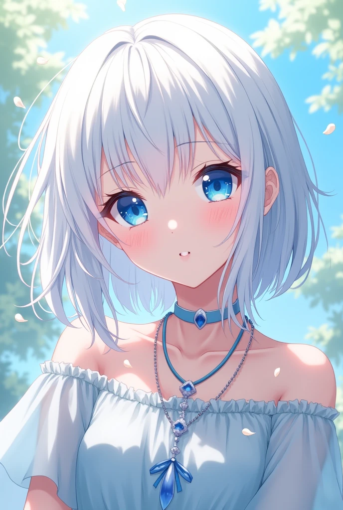 Anime girl with white hair and blue eyes