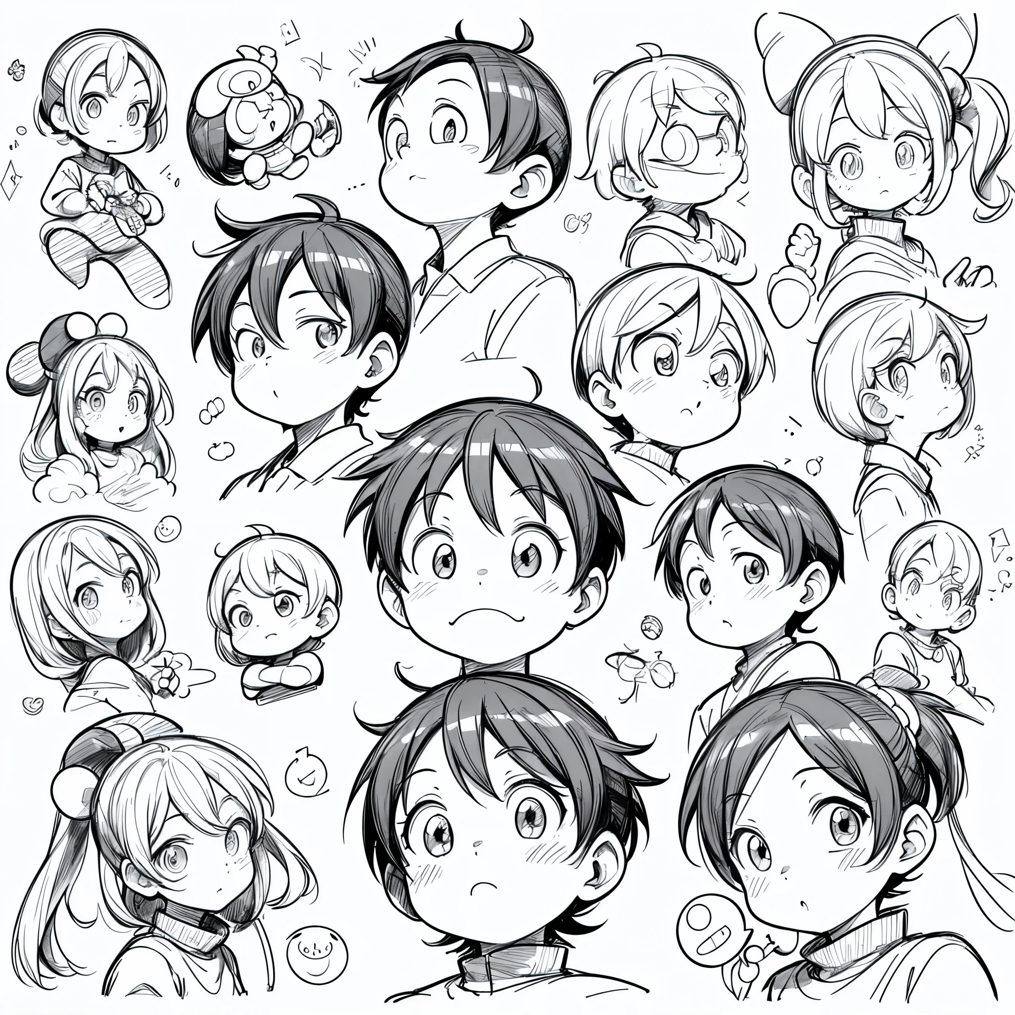 ((masterpiece)), (Doraemon style art),(((best quality))),((((sketch)))),((monochrome)), ??? boy, emoji pack, 3 emoticons, emoji sheet, multiple poses and expressions, anthropomorphic style, Disney style, black strokes, different emotions,multiple poss and expressions, 8k, (simple background, white background: 1.3), --4