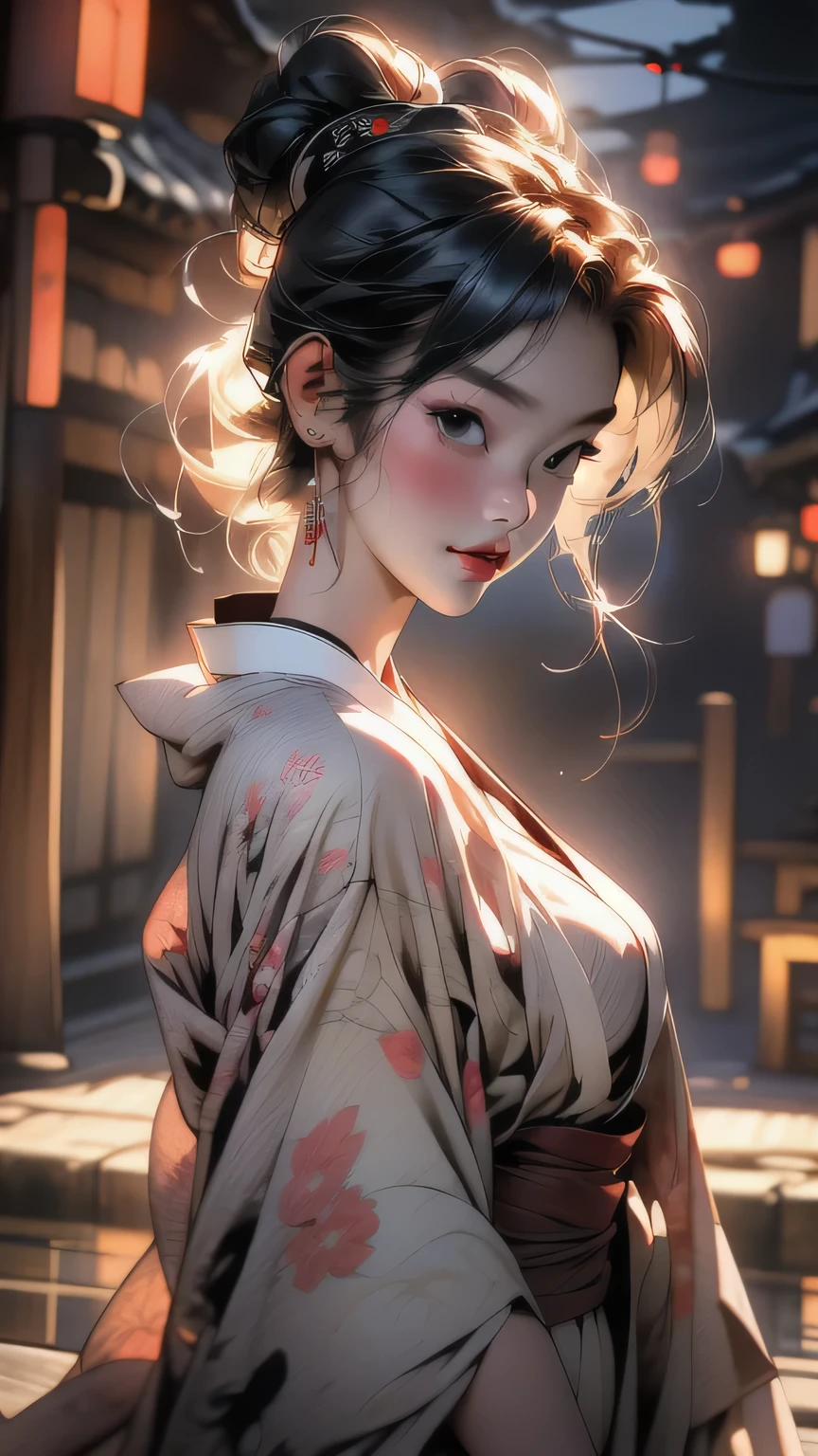 ((短い丈のkimono)), (Cinematic Light, 最high quality, 8k, masterpiece: 1.3), (The world is wonderful, Japanese Goddess, One beautiful woman in the Japan), (necklace, bracelet, anklet, Leg Ring), (Cleavage, sexly, Highly detailed breasts), (Big Tits), Årafed woman in kimono, kimono, classic kimono, kimono, Japan kimono, long beautiful flowing kimono, intricate geisha kimono, blue kimono with floral pattern, Japanese style, wearing kimono, Legs wide open, Inspired by Kano Hogai, masterpiece, 最high quality, high quality, High resolution、((Upper body portrait))、((Pause_random)), ((短い丈のkimono))