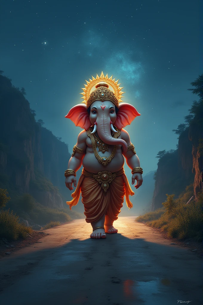 lord Ganesh walking in road night time