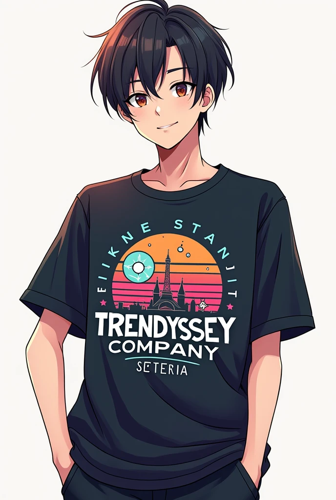 A man t shirt trendyssey company and anime style dtf not anime realistic