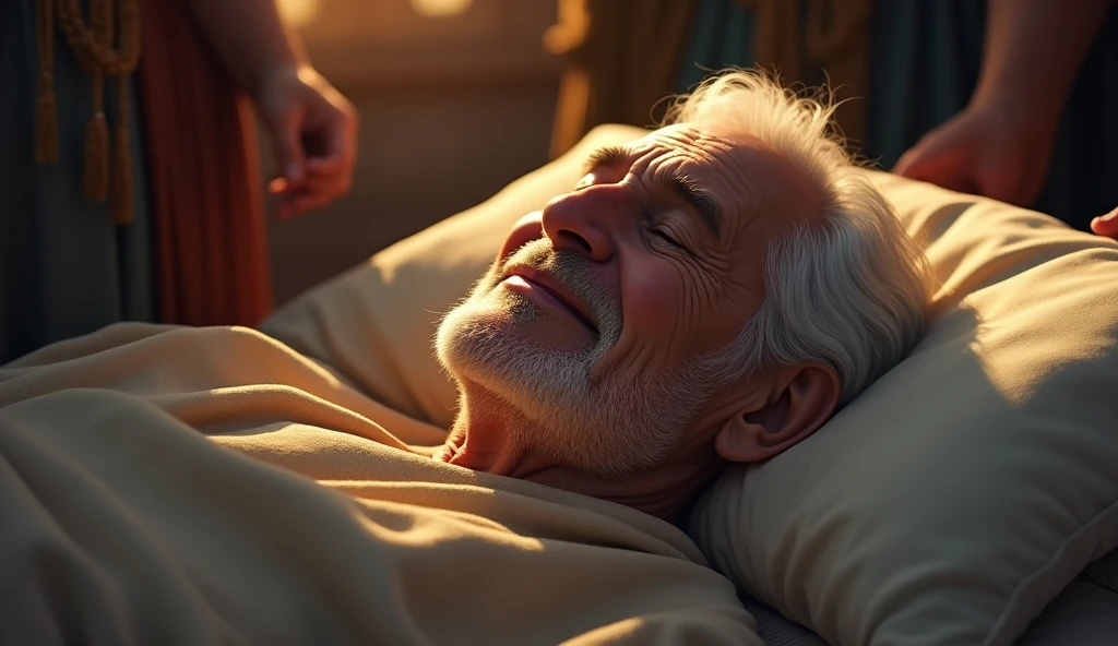 jo from the book of job in the bible died already very old being waked with a slight smile on his face already very old with a happy countenance