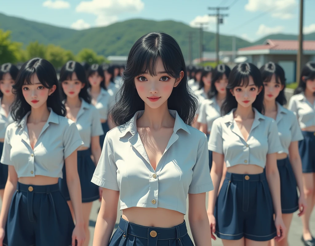 (((((Japanese Clone-girls=Myself))))), (((Super Best masterpiece Clone-girls Raw Photography Art))), (((16K, Highest quality, Ultra-high resolution, RAW Photos))), (((It's so unrealistic., With unparalleled depiction, With an unfathomable sight, An unprecedented and shocking worldview, Clone-girls: In a world of mass reproduction, Ultra-realistic))), (((Japanese Girls, Saito-Asuka, 26yo, Small face, Thick black hair, Semi-long hair, Dark Eyes, Mature face, Cute Smile, Smiling face, A gentle gaze, (((Very happy laughter)))))), (((Very beautiful detailed girls, Accurate body structure, Accurate body movements, Very detailed body, (((Super big breasts, Large bulge of ample breasts)))))), (((Summer office casual wear, White short-sleeved shirt, I can see the cleavage, Emphasise the fullness of your breasts, Dark blue mini skirt))), ((((((((Very detailed, Myself cloning, Depiction of splitting oneself, 1Myself girl→1,000,000,000,000,000,000,000,000,000,000Myself cloning girls)))))))), (((((((Myself clone-girlsから, Myself keeps multiplying, (Very detailed and intricate, To the exact, Flawless, (((In the same female body,With the same face, With the same hairstyle, In the same clothes, At the same height, 同じSuper big breastsである))), In a detailed depiction), 1,000,000,000,000,000,000,000,000,000,000 people))))))), (((((Myself girls only))))), (((((1,000,000,000,000,000,000,000,000,000,000Myself girls))))), (((Very detailed, Extremely crowded, Body-to-body contact with no gaps))), (Bright and soft lighting), (((((Clear and accurate perspective depiction, super wide view, Ultra-wide field of view, Focus on the average value of the image))))), (((((Very detailed depiction, Multiple or more Myselves, Physical contact, Pleasant conversation, Holding hands, Hug, walk))))), In a place where you can see a big hill in the suburbs, Myself clone-girls' clone proliferation continues々And so it continues, filling the horizon