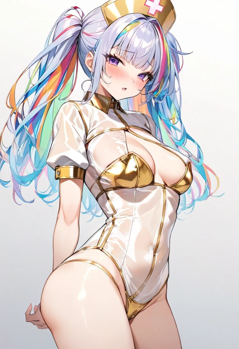 Rainbow Hair,Erotic,Sexy golden nurse costume,