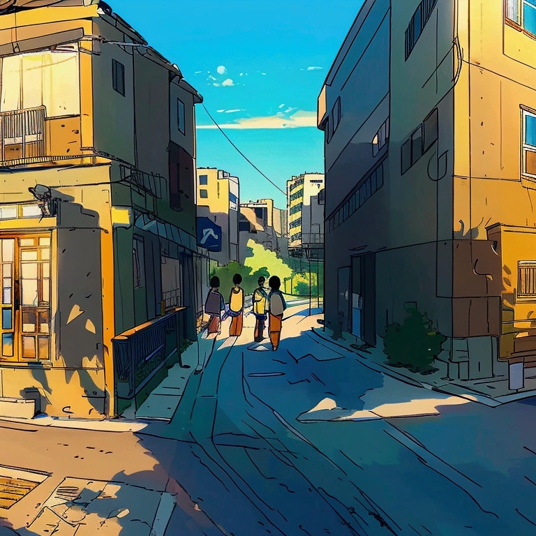 "Create a 4K anime-style scene depicting a group of boys heading to school. The boys are outside the school building, riding their bicycles on a wide, clean sidewalk. The school is modern, with large windows and a sleek design, located near a bustling shopping mall. In the background, a busy highway runs parallel to the school, with cars and trucks moving in both directions. The sky is bright and clear, adding a vibrant atmosphere to the scene. The boys are smiling, wearing their school uniforms, with backpacks slung over their shoulders, ready for a day of learning and adventure."