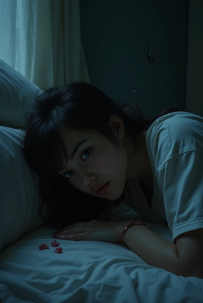 A woman looks under the bed