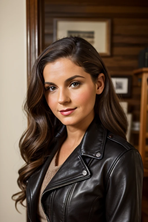 Medium view, of young aged, 30 year old, milf, jewish woman, face portrait, jewish features,long hair, brown hair, 1940s hair style, 1940s clothing, black
leather jacket, in cozy fjord home 1936, sweaty