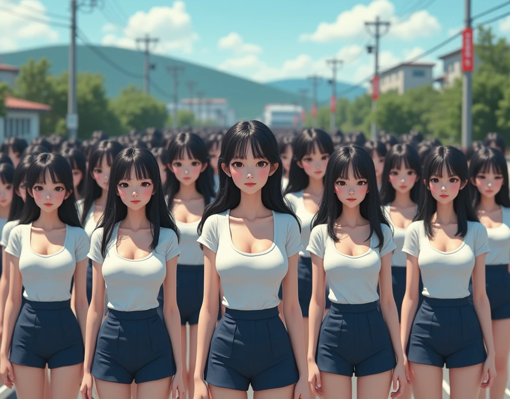 (((((Japanese Clone-girls=Myself))))), (((Super Best masterpiece Clone-girls Raw Photography Art))), (((16K, Highest quality, Ultra-high resolution, RAW Photos))), (((It&#39;s so unrealistic., With unparalleled depiction, With an unfathomable sight, An unprecedented and shocking worldview, Clone-girls: In a world of mass reproduction, Ultra-realistic))), (((Japanese Girls, Saito-Asuka, 26yo, Small face, Thick black hair, Semi-long hair, Dark Eyes, Mature face, Cute Smile, Smiling face, A gentle gaze, (((Very happy laughter)))))), (((Very beautiful detailed girls, Accurate body structure, Accurate body movements, Very detailed body, (((Super big breasts, Large bulge of ample breasts)))))), (((Summer office casual wear, White short-sleeved shirt, I can see the cleavage, Emphasise the fullness of your breasts, Dark blue mini skirt))), ((((((((Very detailed, Myself cloning, Depiction of splitting oneself, 1Myself girl→1,000,000,000,000,000,000,000,000,000,000Myself cloning girls)))))))), (((((((Myself clone-girlsから, Myself keeps multiplying, (Very detailed and intricate, To the exact, Flawless, (((In the same female body,With the same face, With the same hairstyle, In the same clothes, At the same height, 同じSuper big breastsである))), In a detailed depiction), 1,000,000,000,000,000,000,000,000,000,000 people))))))), (((((Myself girls only))))), (((((1,000,000,000,000,000,000,000,000,000,000Myself girls))))), (((Very detailed, Extremely crowded, Body-to-body contact with no gaps))), (Bright and soft lighting), (((((Clear and accurate perspective depiction, super wide view, Ultra-wide field of view, Focus on the average value of the image))))), (((((Very detailed depiction, Multiple or more Myselves, Physical contact, Pleasant conversation, Holding hands, Hug, walk))))), In a place where you can see a big hill in the suburbs, Myself clone-girls&#39; clone proliferation continues々And so it continues, filling the horizon