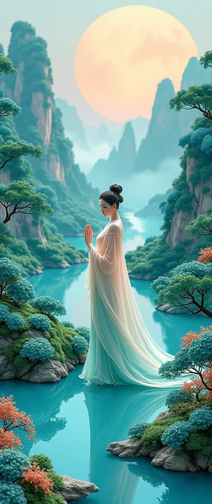 Chinese landscape painting, Jade material, Blue, greenand white color, gold line hook, white backgroundbright colors, natural lighting, best quality, Awardwinning work, blender, (8k,Bright colors,Bright,Ultra high saturation,rgb, Colorful),(High contrast:1.5),(whole body:1.8), magazine photography,Popular on social platforms,((Dopamineism)),(((Dopamine color matching))),Dopamine,(in the style of Y2K),Luo Erchun,Three-dimensional ancient style,Oriental poetry and painting