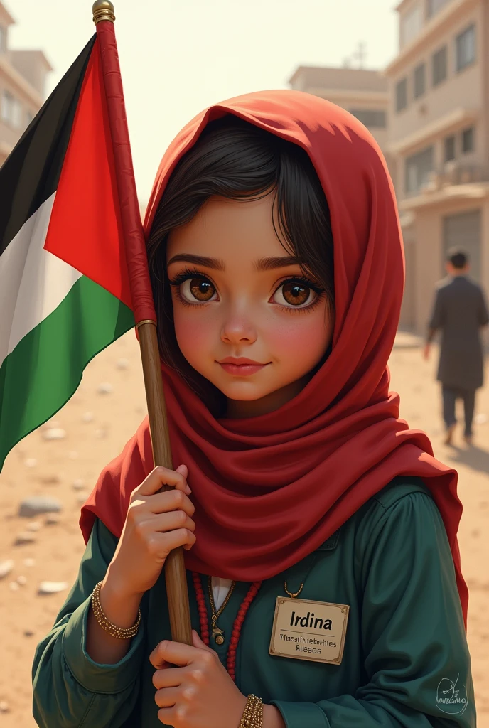 Cute malaysian girl with hijab holding palestine flag