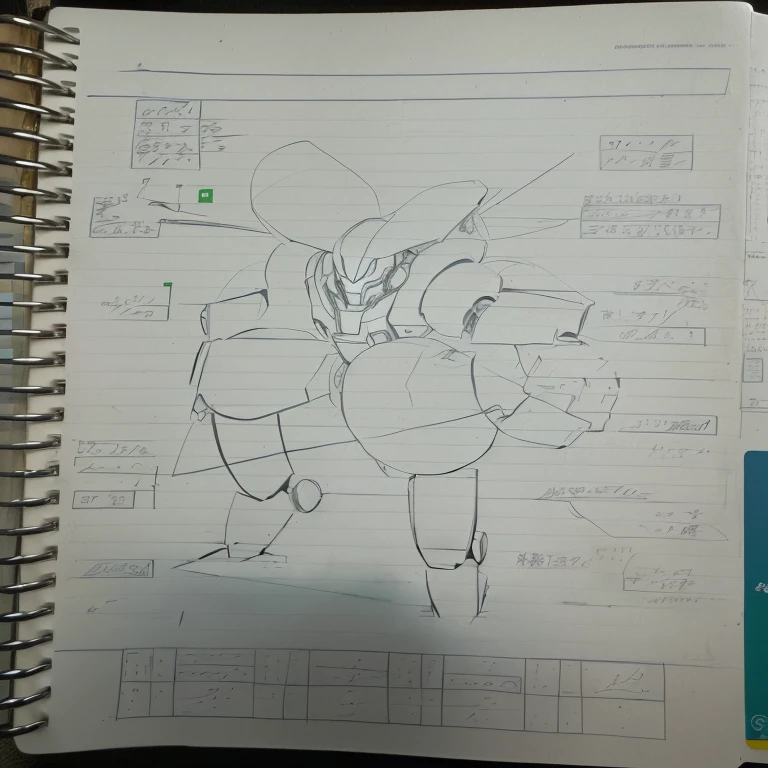 Highest quality,Realistic depiction,On a notebook page, Written by Hiromu Arakawa, full body Mech Suit, Vitruvius' Mecha, Mech Suit, Mechanical Body, Samus Aran Bio-Organic Varia Suit, Mobile Suit