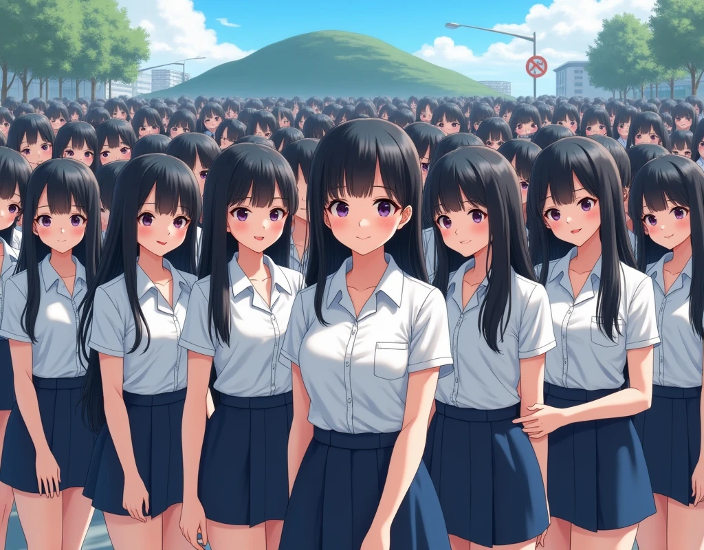 (((((Japanese Clone-girls=Myself))))), (((Super Best masterpiece Clone-girls Raw Photography Art))), (((16K, Highest quality, Ultra-high resolution, RAW Photos))), (((It's so unrealistic., With unparalleled depiction, With an unfathomable sight, An unprecedented and shocking worldview, Clone-girls: In a world of mass reproduction, Ultra-realistic))), (((Japanese Girls, Saito-Asuka, 26yo, Small face, Thick black hair, Semi-long hair, Dark Eyes, Mature face, Cute Smile, Smiling face, A gentle gaze, (((Very happy laughter)))))), (((Very beautiful detailed girls, Accurate body structure, Accurate body movements, Very detailed body, (((Super big breasts, Large bulge of ample breasts)))))), (((Summer office casual wear, White short-sleeved shirt, I can see the cleavage, Emphasise the fullness of your breasts, Dark blue mini skirt))), ((((((((Very detailed, Myself cloning, Depiction of splitting oneself, 1Myself girl→1,000,000,000,000,000,000,000,000,000,000Myself cloning girls)))))))), (((((((Myself clone-girlsから, Myself keeps multiplying, (Very detailed and intricate, To the exact, Flawless, (((In the same female body,With the same face, With the same hairstyle, In the same clothes, At the same height, 同じSuper big breastsである))), In a detailed depiction), 1,000,000,000,000,000,000,000,000,000,000 people))))))), (((((Myself girls only))))), (((((1,000,000,000,000,000,000,000,000,000,000Myself girls))))), (((Very detailed, Extremely crowded, Body-to-body contact with no gaps))), (Bright and soft lighting), (((((Clear and accurate perspective depiction, super wide view, Ultra-wide field of view, Focus on the average value of the image))))), (((((Very detailed depiction, Multiple or more Myselves, Physical contact, Pleasant conversation, Holding hands, Hug, walk))))), In a place where you can see the big hill in the city, Myself clone-girls' clone proliferation continues々And so it continues, filling the horizon