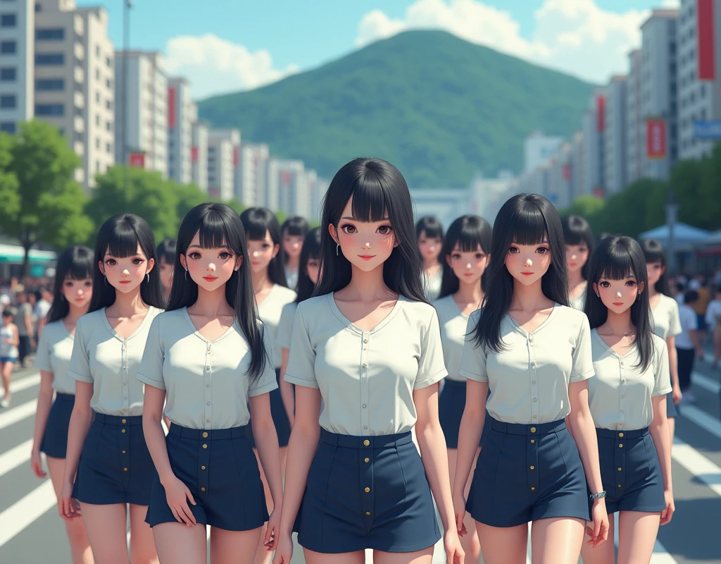 (((((Japanese Clone-girls=Myself))))), (((Super Best masterpiece Clone-girls Raw Photography Art))), (((16K, Highest quality, Ultra-high resolution, RAW Photos))), (((It's so unrealistic., With unparalleled depiction, With an unfathomable sight, An unprecedented and shocking worldview, Clone-girls: In a world of mass reproduction, Ultra-realistic))), (((Japanese Girls, Saito-Asuka, 26yo, Small face, Thick black hair, Semi-long hair, Dark Eyes, Mature face, Cute Smile, Smiling face, A gentle gaze, (((Very happy laughter)))))), (((Very beautiful detailed girls, Accurate body structure, Accurate body movements, Very detailed body, (((Super big breasts, Large bulge of ample breasts)))))), (((Summer office casual wear, White short-sleeved shirt, I can see the cleavage, Emphasise the fullness of your breasts, Dark blue mini skirt))), ((((((((Very detailed, Myself cloning, Depiction of splitting oneself, 1Myself girl→1,000,000,000,000,000,000,000,000,000,000Myself cloning girls)))))))), (((((((Myself clone-girlsから, Myself keeps multiplying, (Very detailed and intricate, To the exact, Flawless, (((In the same female body,With the same face, With the same hairstyle, In the same clothes, At the same height, 同じSuper big breastsである))), In a detailed depiction), 1,000,000,000,000,000,000,000,000,000,000 people))))))), (((((Myself girls only))))), (((((1,000,000,000,000,000,000,000,000,000,000Myself girls))))), (((Very detailed, Extremely crowded, Body-to-body contact with no gaps))), (Bright and soft lighting), (((((Clear and accurate perspective depiction, super wide view, Ultra-wide field of view, Focus on the average value of the image))))), (((((Very detailed depiction, Multiple or more Myselves, Physical contact, Pleasant conversation, Holding hands, Hug, walk))))), Multiple groups of Myself crowds merge with each other from the left and right, Myself clone-girls' clone proliferation continues々And so it continues, filling the horizon
