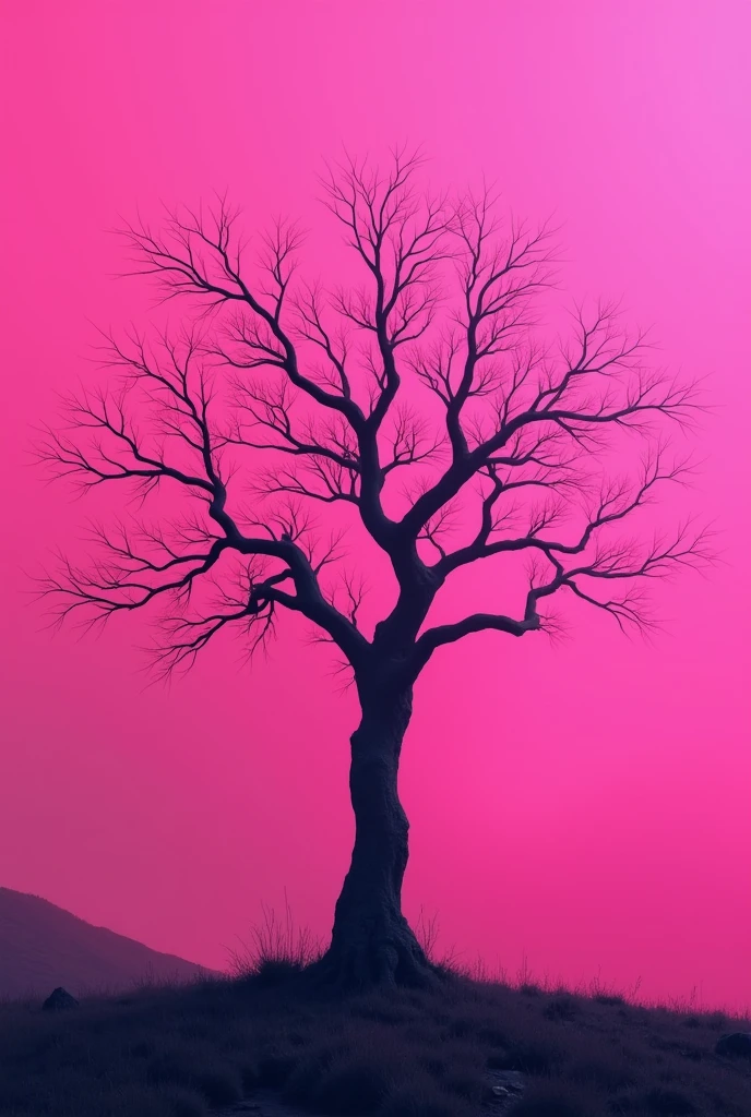 Tree without leaves with a pink sky