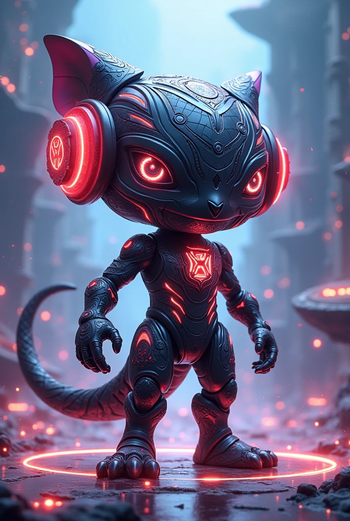 **"Design a futuristic fantasy mascot for '03_Pulse'. The mascot should combine a modern, energetic appearance with elements of fantasy, reflecting both 'Pulse' and '03'. It can be a fantastical creature or an abstract character with magical and technological features. Use colors like red, black, silver, and bright blue, with shimmering effects and mystical accents. The head might have intricate, fantasy-inspired designs with glowing pulse wave icons. The body could be adorned with enchanted wave patterns or radiant energy lines. Hands and feet could resemble magical artifacts or ethereal lights. Incorporate accessories like enchanted headphones or mystical sound equipment. The mascot should be in a dynamic pose, showcasing confidence and friendliness.
For the background, design the mascot standing on a magical stage with a fantastical cityscape or enchanted abstract scene behind it. The stage should be bathed in a surreal light with sparkling effects and mystical visual elements. Include features like floating islands, glowing crystals, and magical energy waves to enhance the fantasy vibe. The backdrop should be vibrant and otherworldly, with glowing, fantastical elements that reflect the rhythm and movement of the mascot, creating an immersive and magical atmosphere."**