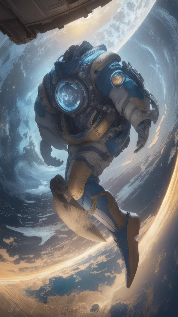 quality\(8k,wallpaper of extremely detailed CG unit, ​masterpiece,hight resolution,top-quality,top-quality real texture skin,hyper realisitic,increase the resolution,RAW photos,best qualtiy,highly detailed,the wallpaper,cinematic lighting,ray trace,golden ratio\), BREAK ,solo,1astronaut wearing space suit floating aimlessly in the galaxy\(dark,beautiful,beautiful stars\) and behind him a beautiful dazzling sun surely rising from behind the large beautiful (blue earth:1.6),(long shot:1.5)