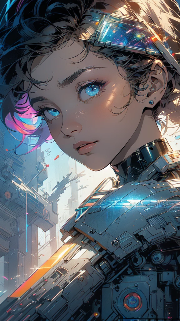 (((masterpiece, highest quality))),(((solo:1.2))),(((1girl:1.2))),32k wallpaper, very detailed, poster, vintage science fiction,(((((geometric cinematic movie poster))))), ((((bauhaus)))),(((abstract))),((((mid century modern)))),(((((portfolio))))),(((((Close-up))))),(((((bust up))))),((((more various angle)))),(((highlight))),(((complete. detailed face))),(((Extremely talented))),(((most complecated machine))),(((Overall colorfully))),((((((Absolutely simple background)))))),(((((detailed futuristic machine))))),(((Cleavage))),(((marvel super heroes))),(((rainbow color scheme))),(((Very detailed UI))),(((So many meters))),(((Perpetual Motion Machine)))