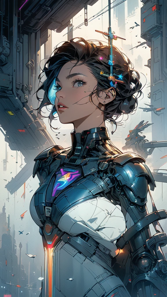 (((masterpiece, highest quality))),(((solo:1.2))),(((1girl:1.2))),32k wallpaper, very detailed, poster, vintage science fiction,(((((geometric cinematic movie poster))))), ((((bauhaus)))),(((abstract))),((((mid century modern)))),(((((portfolio))))),(((((Close-up))))),(((((bust up))))),((((more various angle)))),(((highlight))),(((complete. detailed face))),(((Extremely talented))),(((most complecated machine))),(((Overall colorfully))),((((((Absolutely simple background)))))),(((((detailed futuristic machine))))),(((Cleavage))),(((marvel super heroes))),(((rainbow color scheme))),(((Very detailed UI))),(((So many meters))),(((Perpetual Motion Machine)))
