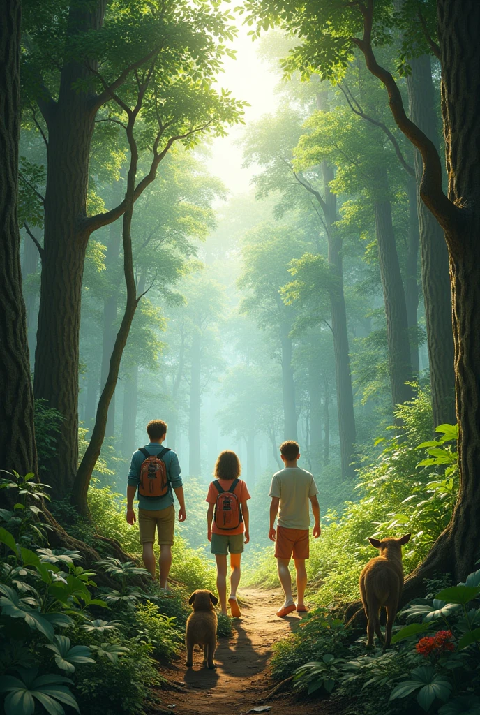 A forest with peoples and animals realist
