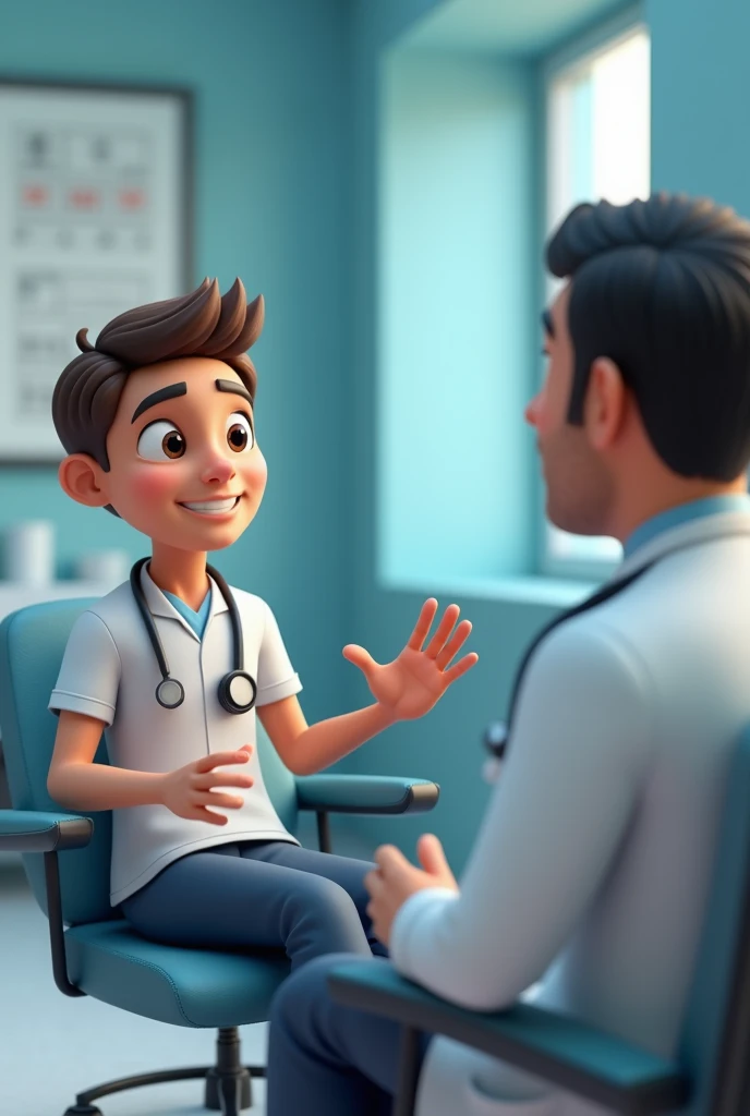 Man Patient doctor se baat karta hua 3d animation style 