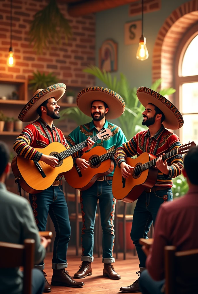 3 mexican man singing in the cafe