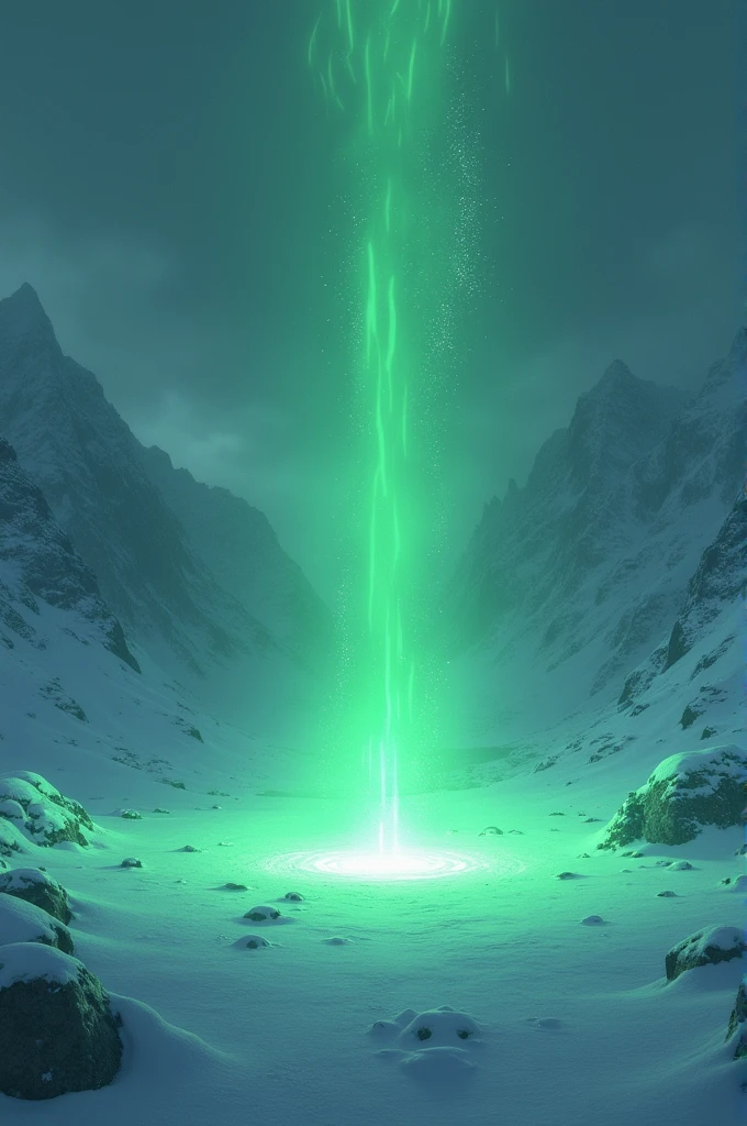 A green light from beneath the snow
